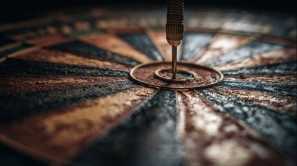 Macro Shot of Dart Hitting Bullseye with Detailed Textures and Shadows