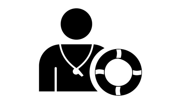 Piktogramm Bademeister / Schwimmaufsicht mit Trillerpfeife und Rettungsring &ndash; Professionelles Sicherheits- und Rettungssymbol