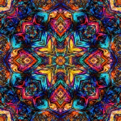 Fototapeta premium Vibrant Kaleidoscopic Symmetry: A kaleidoscopic artwork bursts with vibrant colors and intricate geometric patterns, a mesmerizing display of balance and harmony.