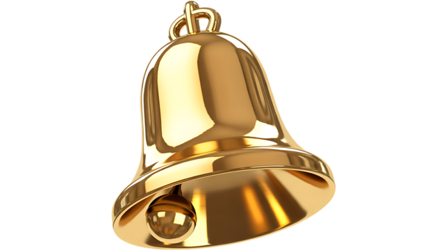 Shiny Gold Bell, Transparent PNG, Elegant Celebration Icon for Holidays, Awards & Branding Design.