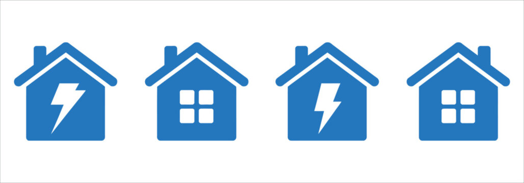 Power your home with sustainable energy solutions using these house icons with lightning bolts, perfect for eco conscious branding and green initiatives.