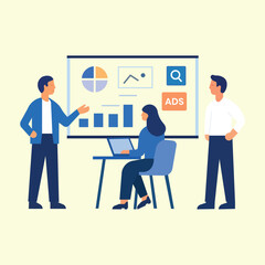 Business Team Presentation Vector Illustration – Office Meeting, Analytics, Corporate Strategy