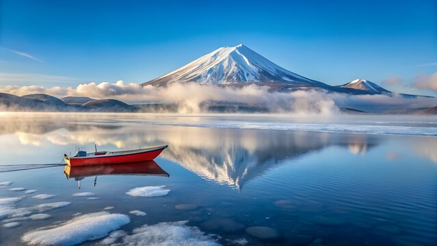 Beautiful mountain reflection in icy lake - Powered by Adobe