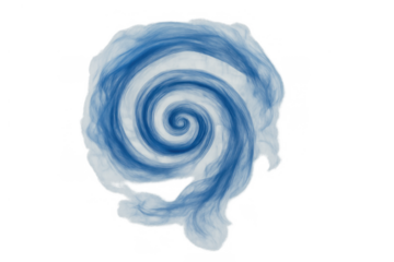Blue spiral vortex element creating swirling motion or abstract fluid shape on transparent background