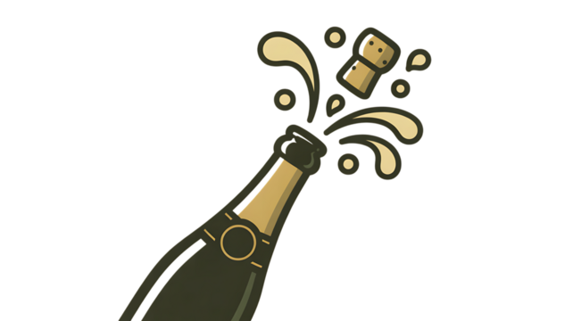 Champagne Pop Illustration – Transparent PNG, Stylish Line Art for Invites, Brands & Social Media Celebrations.