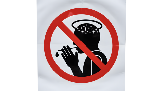 Say no to drugs for a clearer mind and brighter future, conceptual illustration of a person with a halo and stars in their head, in a red prohibition circle
