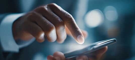 Close-up of Hand Tapping Mobile Screen in Modern Business Style