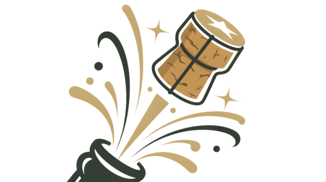 Champagne Cork Pop Illustration, Transparent PNG, Celebration Icon for New Year, Wedding & Party Graphics.
