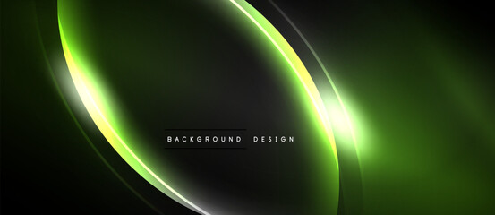 Abstract green lines create dynamic flow. Dark background emphasizes bright curves, modern design element. Simple text reads background design.