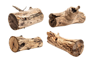 Set of old wooden log isolated on a transparent background.