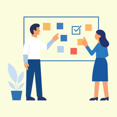 Team Planning on Kanban Board Vector – Project Management, Task Workflow Illustration