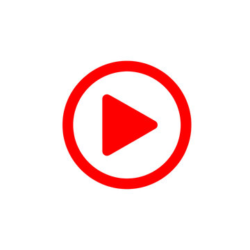Red play button isolated on transparent background, indicating video or audio playback