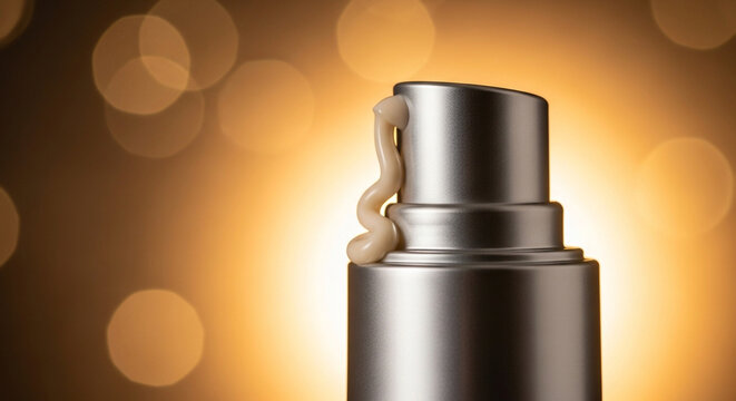 Luxurious skincare product with shimmering gold bokeh background for a modern, elegant beauty campaign that evokes sophistication and premium quality