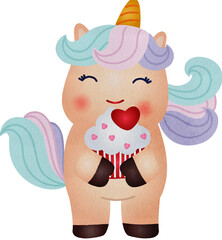 Cute Unicorn Holding a Cupcake Illustration Watercolor Hand Drawn Style