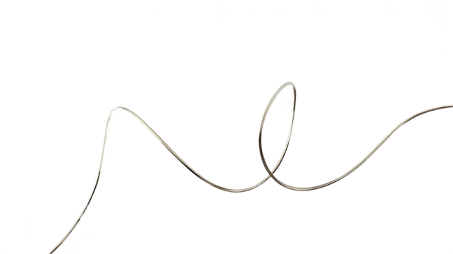 Abstract flowing silver metallic wire forming a graceful curve and loop isolated on transparent background