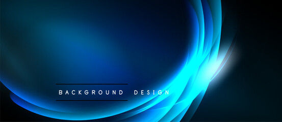 Abstract blue waves create dynamic background. Smooth gradients, flowing shapes suggest movement, energy. Modern design element.
