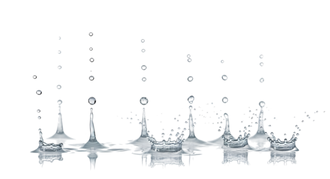 Water droplets creating splash isolated on transparent background