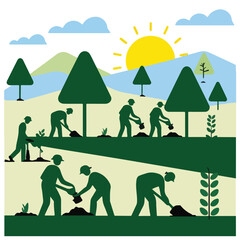 Volunteering and humanitarian aid solid-color illustrations &mdash; disaster relief, blood donation, food distribution, medical help, and teamwork concepts