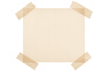 Blank paper sheet with sticky tape attached on corners, creating a clear space for your message on transparent background