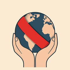 Minimal World AIDS Day Illustration Bundle Featuring Red Ribbon Icons, People Silhouettes, Hands, City Skyline, and Health Support Symbols