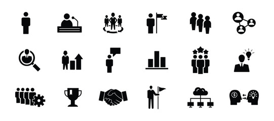 Business teamwork icon vector set. Team working icons and silhouette