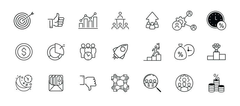 Target icon set. management icon set collection in outline style.