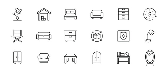Furniture icon set. Modern Thin Line Icons for Home, Office, Dining, Furniture