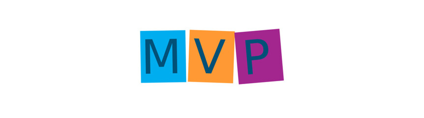 Three colorful blocks with the letters m v p isolated on transparent background