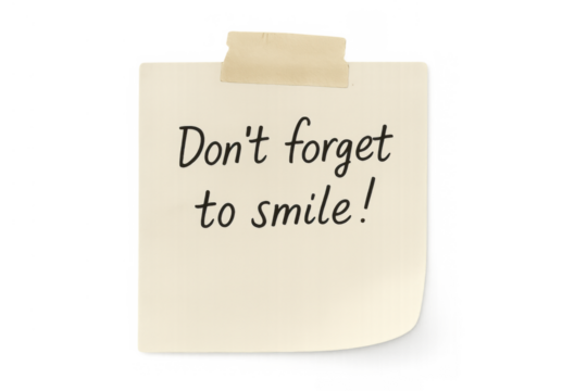 Sticky note reminding to smile, concept of happiness, positive motivation, and daily encouragement, transparent background - Powered by Adobe