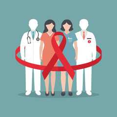 Minimal World AIDS Day Illustration Bundle Featuring Red Ribbon Icons, People Silhouettes, Hands, City Skyline, and Health Support Symbols