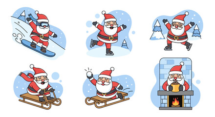 Christmas Santa Claus character illustrations set for winter holiday fun and activities
