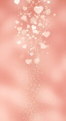 Sparkling hearts and snowflakes cascade in soft pink light