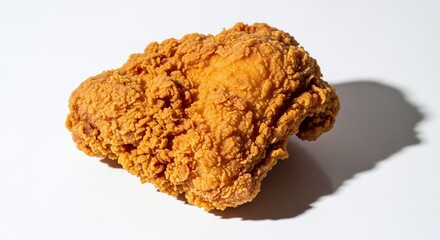 Crispy and golden fried chicken, a delicious and tempting treat, isolated on white background the perfect comfort food, this single piece of fried chicken is a culinary delight, showcasing