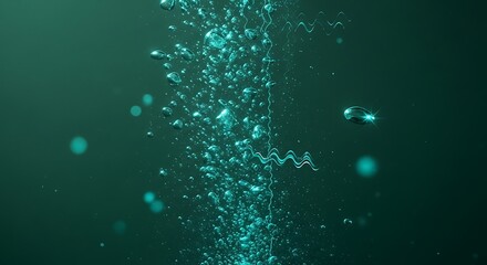 Abstract teal bubbles rising underwater creating magical background effect