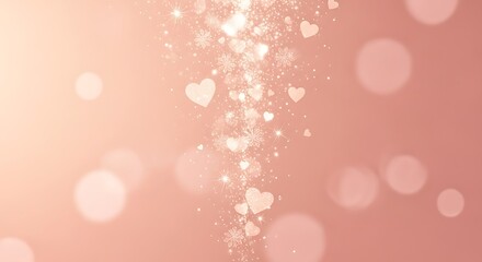 Sparkling hearts and snowflakes cascade, creating a romantic and festive mood