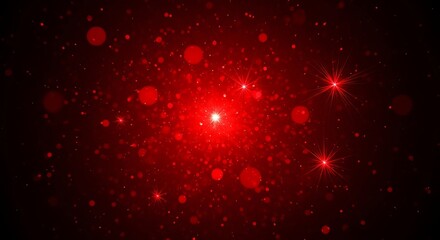 Vibrant red bokeh particles and starbursts create a dynamic celebratory atmosphere