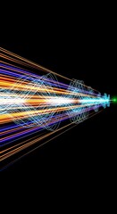 Dynamic light waves pulse with vibrant energy, representing data flow.