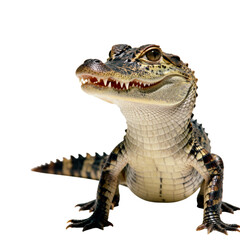 Fototapeta premium Young alligator with open mouth isolated on transparent background