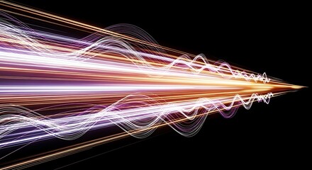 Dynamic light trails converge creating a sense of speed and innovation