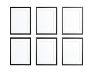 Set of black picture frame isolated on a transparent background.