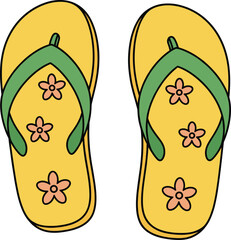 Colorful Floral Flip Flops Beach Sandals Pair Vector Illustration