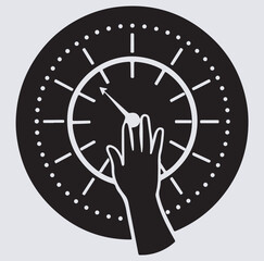  hand holding clock silhouette vector art illustration, hand holding clock