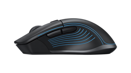 Gaming Mouse with Blue LED Stripes – Transparent PNG, Ergonomic Esports Design, RGB Style Mouse Asset.
