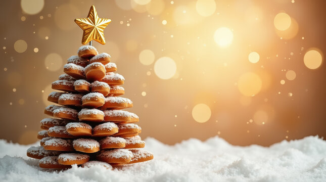 3D Gingerbread Cookie Tree on Vibrant Abstract Backdrop.