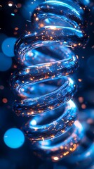 Abstract glowing blue spiral with sparkling orange particles, representing digital data flow, futuristic technology, and global connectivity