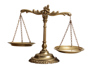 Vitrage gold scales of justice isolated on a transparent background.