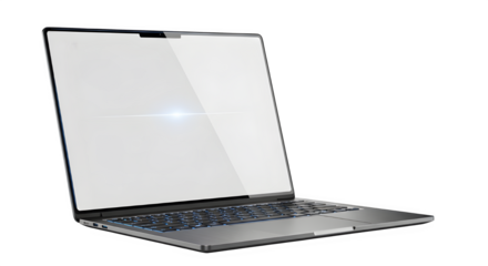 Modern laptop computer with a blank screen, perfect for showcasing your design, isolated on transparent background