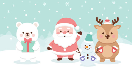 Obraz premium Festive Holiday Characters in a Winter Wonderland Scene