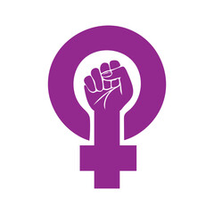 Feminist symbol women power with fist silhouette vector illustration