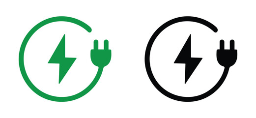 Green and Black Electric Plug with Lightning Bolt Energy Icon